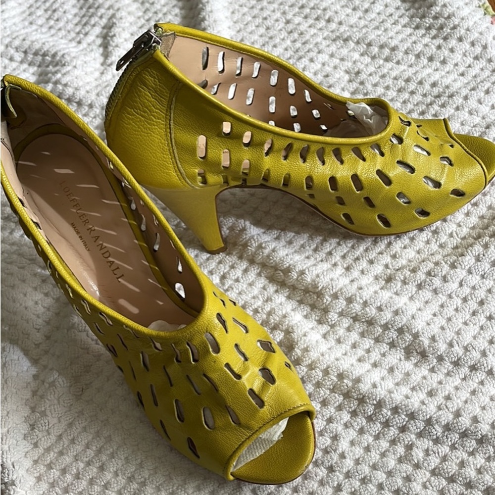 LOEFFLER RANDALL Italy Green Perforated Leather Heels Size 10